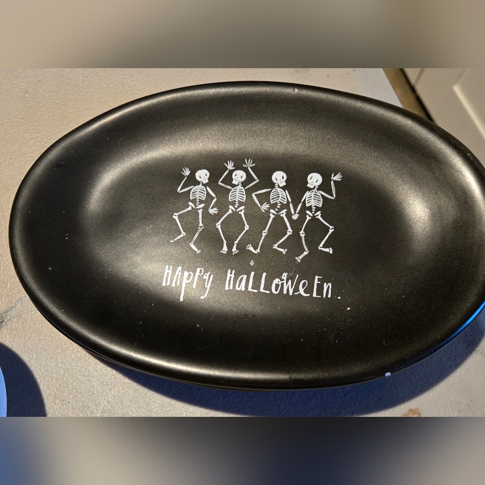 2 Rae Dunn black Happy Halloween plates